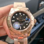 Swiss Quality Replica Rolex Yachtmaster Citizen 8215 Watch 904l Rose Gold Black Dial